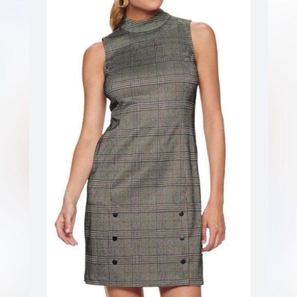 Apt 9 Dress Womens Medium Petite Black Plaid Sleeveless Mock Neck - Picture 9 of 9